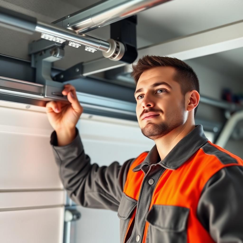 Garage Door Roxboro professional technician adjusting door track alignment on residential garage